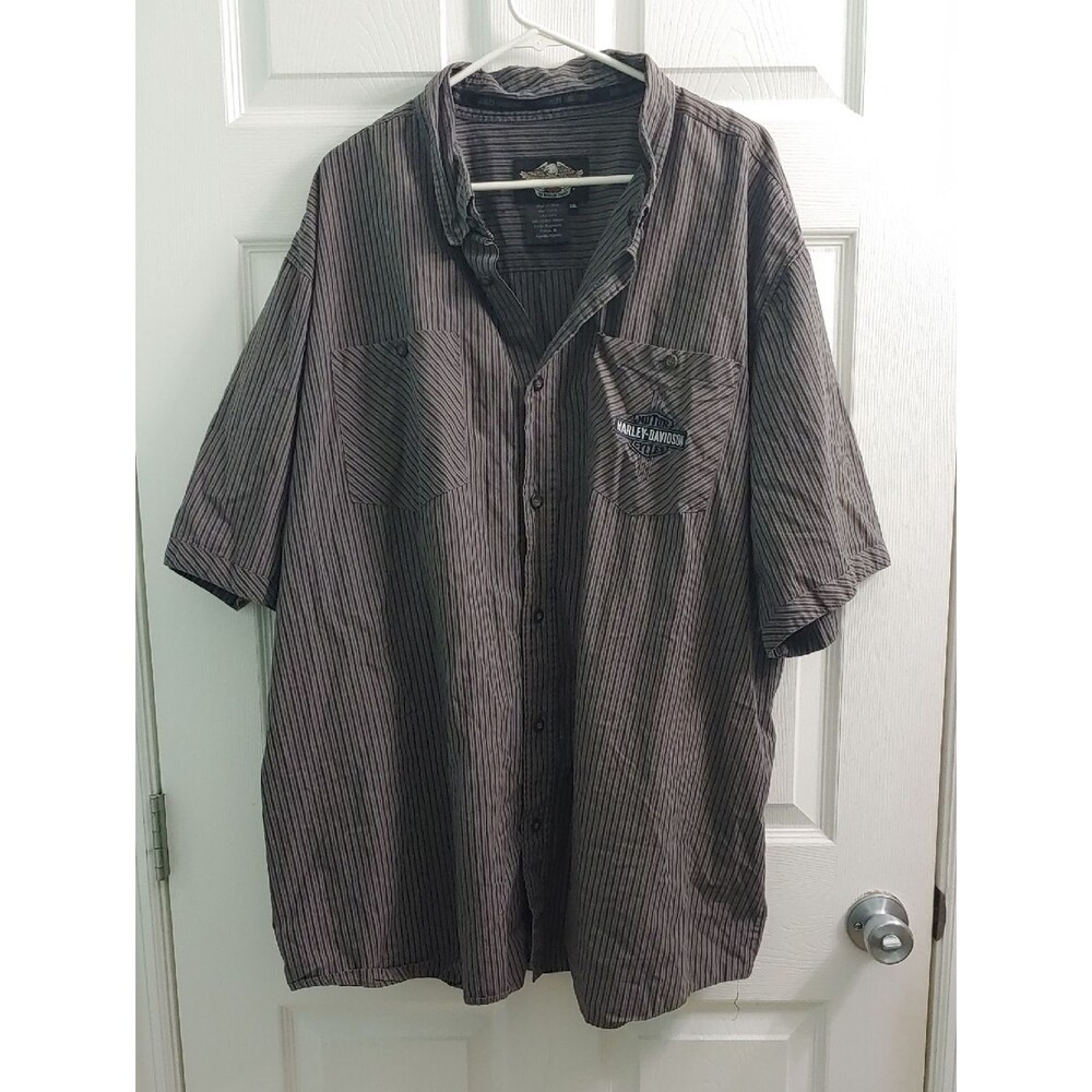 Vintage Harley Davidson Button Down Gray Pin Striped Shirt Men's Size 3XL